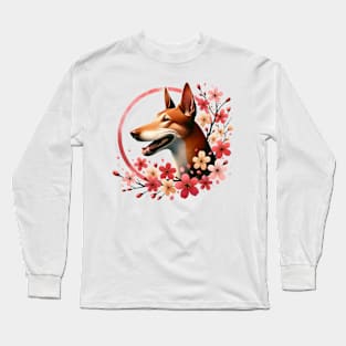 Cirneco dell'Etna Enjoys Spring Amidst Cherry Blossoms Long Sleeve T-Shirt